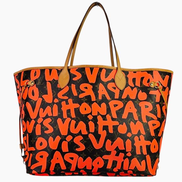 LOUIS VUITTON NEVERFULL 2009 GM Graffiti Stephen Sprouse LV Monogram Orange Bag - Picture 1 of 16